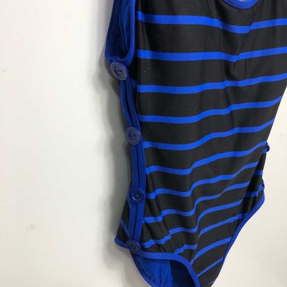 DKNY MAILLOT SWIM SUIT D25296 
one piece black blue stripe button sides - Picture 12 of 17